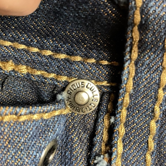 Vtg Y2K Delf Trading Imperious Mens Embroidered Blue Denim Skulls  W38 L32 - Picture 10 of 16